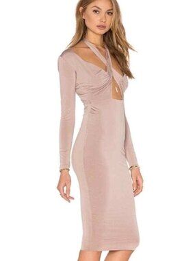 Nookie Selene Bodycon Convertible Tie Front Dress In Latte Size L